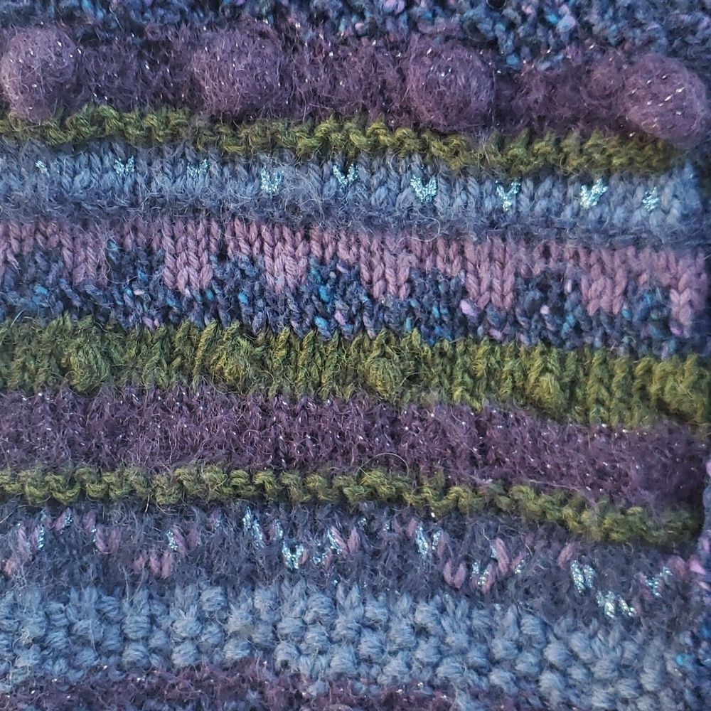 HANDMADE HANDKNIT SWEATER VEST BUTTON UP BLUE PURPLE GREEN ACADEMIA SMALL - Picture 8 of 10